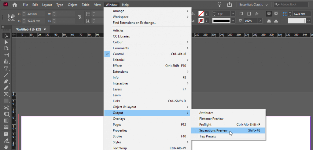 InDesign vérifier couleurs avecSeperations Preview